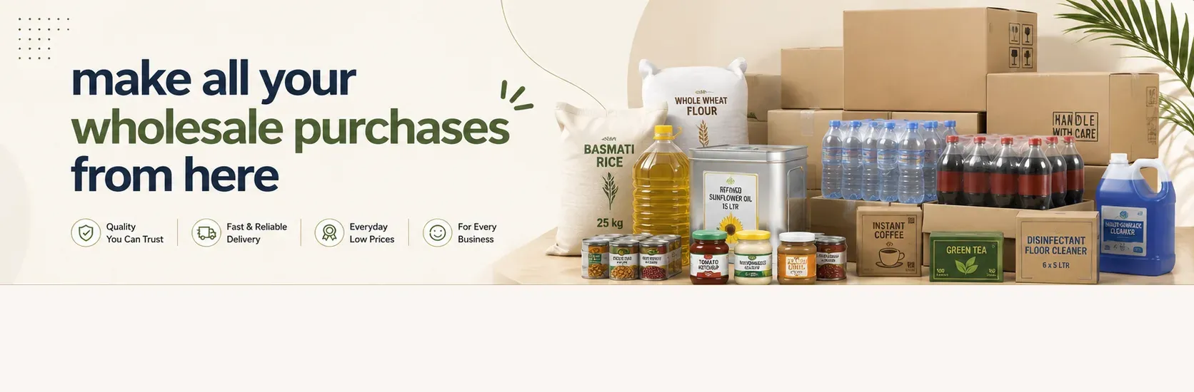 Sacks of rice and flour, cooking oil and cartons stacked for bulk buying